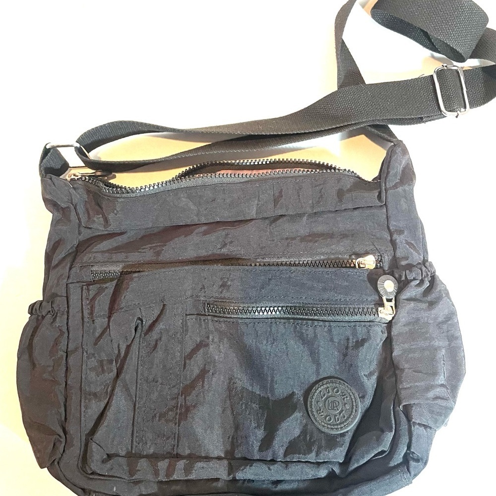 Lior Black Nylon Crossbody Bag Multi-Zip Travel Purse Lightweight Everyday Y2K